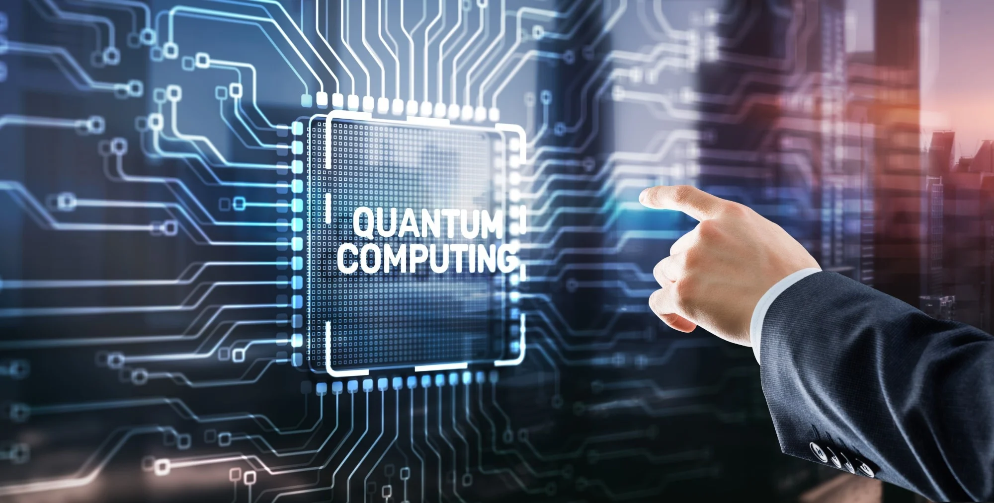 Quantum computing visualization with glowing qubits